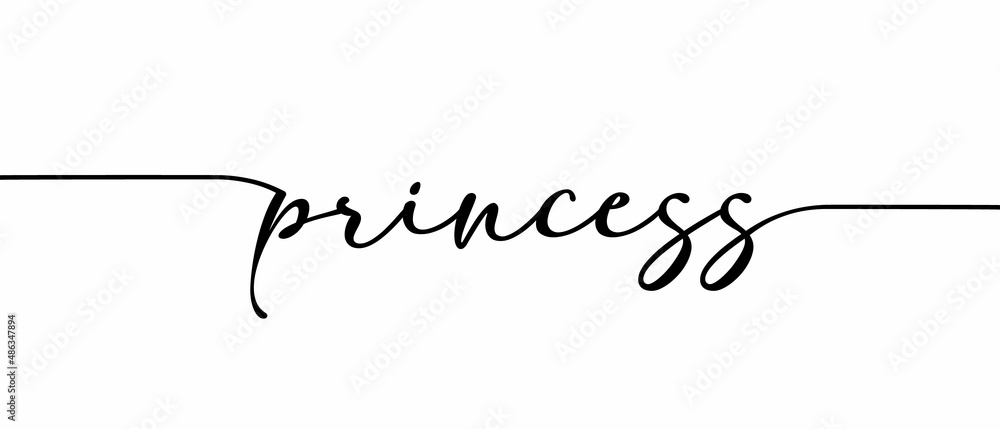 PRINCESS phrase Continuous one line calligraphy minimalistic handwritten with white background PRINCESS phrase Continuous one line calligraphy minimalistic handwritten with white background