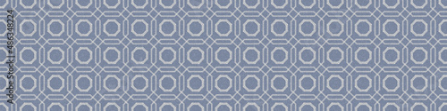 French blue geometric linen seamless pattern. Tonal farmhouse cottage style abstract grid background. Simple vintage rustic fabric textile effect. Primitive modern shabby chic kitchen cloth design.