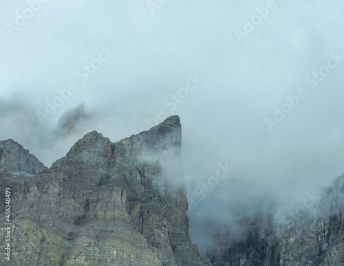 cold winter storm over the mountains peaks of the rocky mountains of Alberta, Canada