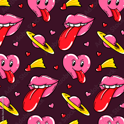 Love seamless pattern with sexy lips. Valentines Day design. Vector illustration