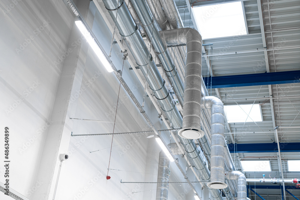 LED lighting - energy saving in the factory - large industrial hall