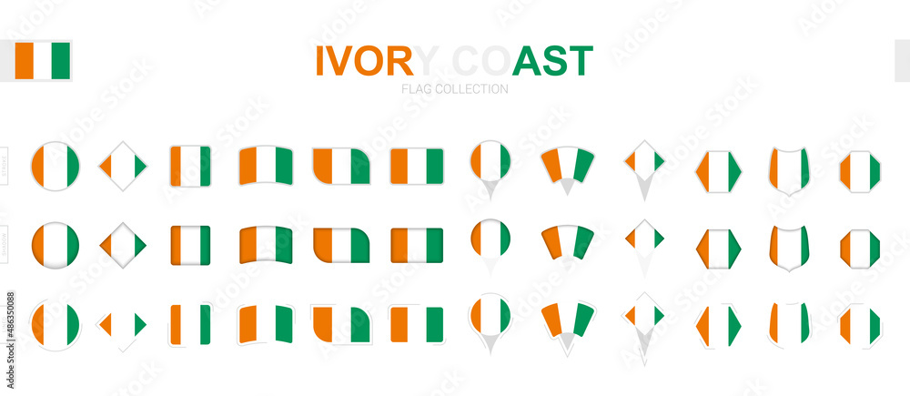 Large collection of Ivory Coast flags of various shapes and effects. Large collection of Ivory Coast flags of various shapes and effects.