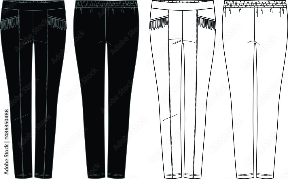 Vector slim fit pants fashion CAD, woman high waist leggings with