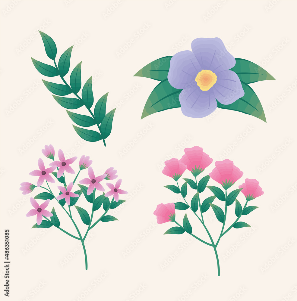flowers and leaves icons flowers and leaves icons