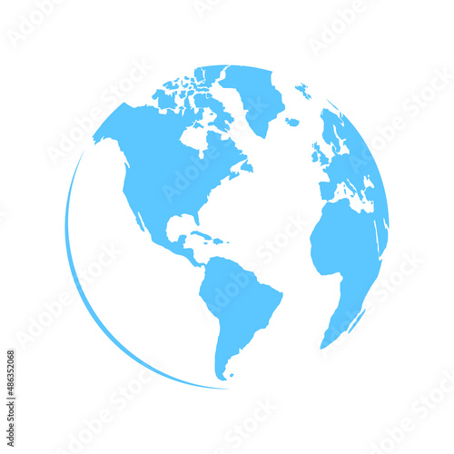 Blue curved World map. Blue Earth planet background illustration.