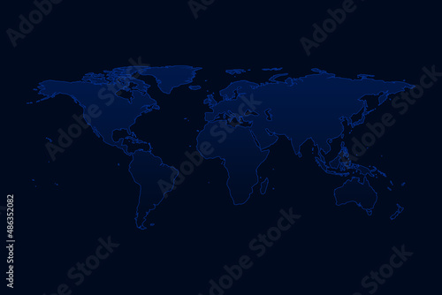 Blue World Map on black background
