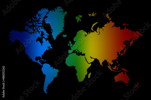 Colored World Map on black background