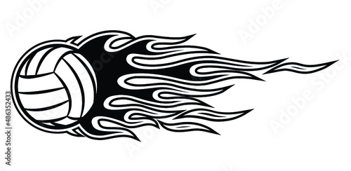 Vector illustration of volleyball ball with classic flame.