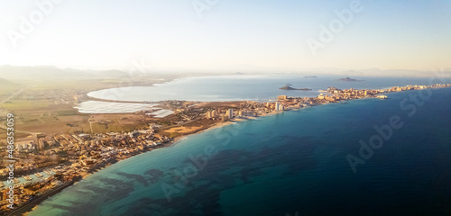 Aerial view La Manga del Mar Menor townscape. Murcia, Spain photo