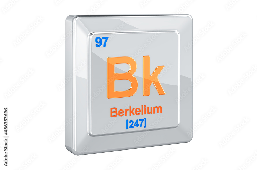 Berkelium Bk, chemical element sign. 3D rendering Berkelium Bk, chemical element sign. 3D rendering