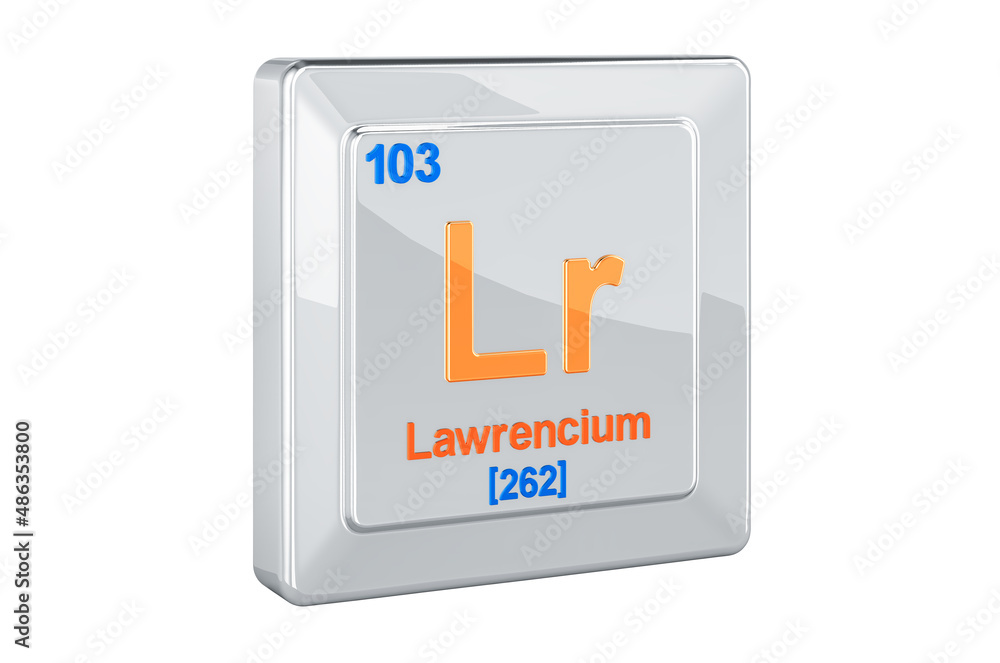 Lawrencium Lr, chemical element sign. 3D rendering Lawrencium Lr, chemical element sign. 3D rendering