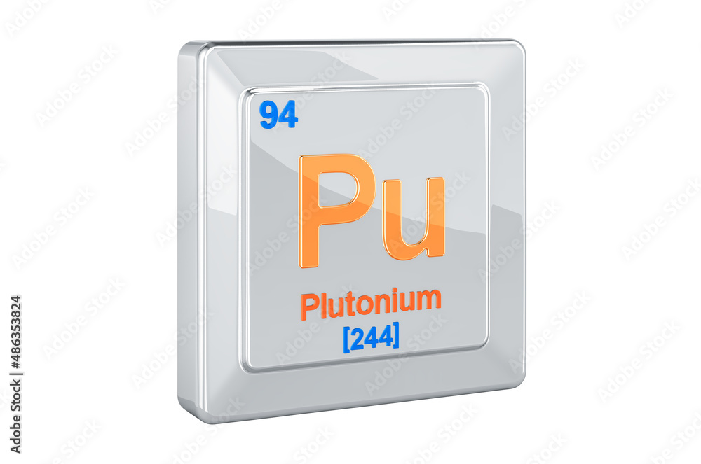 Plutonium Pu, chemical element sign. 3D rendering Plutonium Pu, chemical element sign. 3D rendering