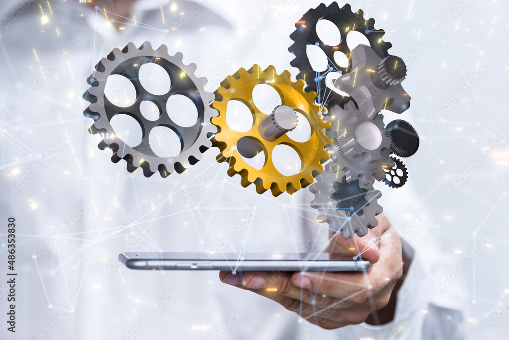 gear system data. Connecting lines and dots.Big data visualization