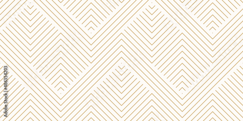 Vector geometric lines pattern. Abstract golden striped ornament. Simple minimalist texture with stripes, zig zag shapes. Modern stylish gold and white linear background. Luxury repeat design template © Olgastocker