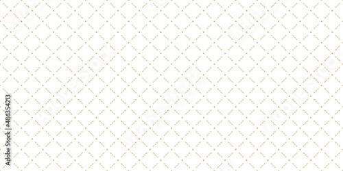 Vector golden abstract geometric seamless pattern in oriental style. Luxury minimal background. Simple graphic ornament. Subtle elegant white and gold texture with diamonds, mesh, grid, lattice, net photo