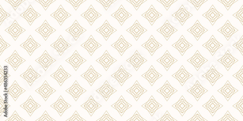 Abstract golden vector seamless pattern with small diamond shapes, linear stars, rhombuses, crystals. Modern luxury gold and white geometric texture. Simple elegant minimal background. Repeat design