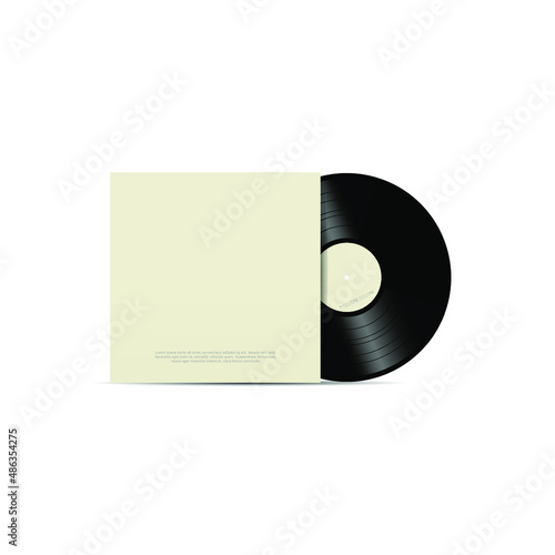 Mockup of vinyl music disc. Music lp retro vinyl disc template. 3d realistic vector illustration isolated on white background.
