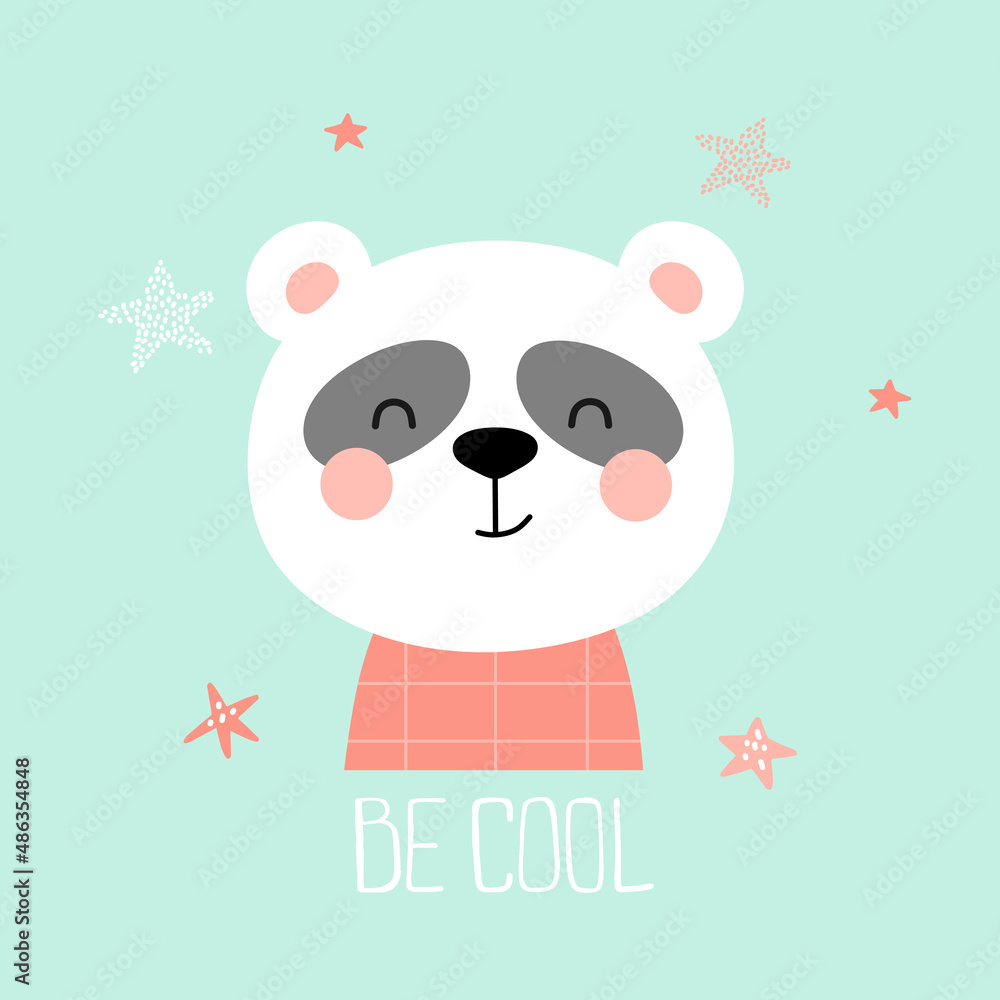 Naklejka premium Cute baby panda print. Be cool. Vector illustration in cartoon style.