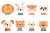 Collection of cute baby animals, vector funny characters.