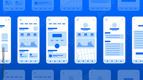 Set of UI UX Wireframes, GUI screens any app flat design template for mobile apps, responsive website application wireframes. Web design UI kit.