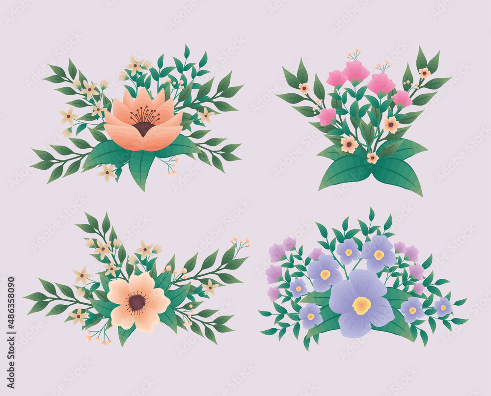 flowers of colors with leaves flowers of colors with leaves