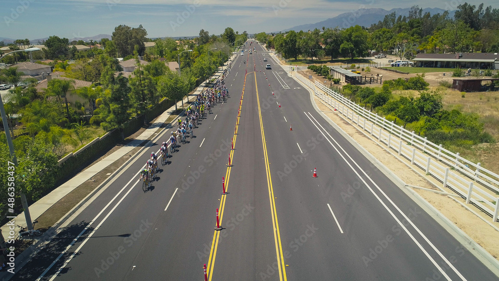 Aerial view of bicycle race