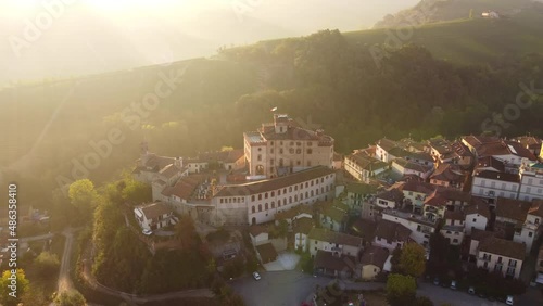 Barolo medieval castle in Langhe and vineyard, Piedmont Italy (Piemonte)