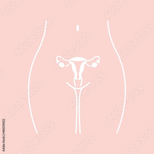 Menstrual cramps and pain linear icon. Gynecological diseases in women - uterus and ovary disorders, Lower abdominal acute pain, infertility. Contour symbol. Vector isolated outline, silhouette