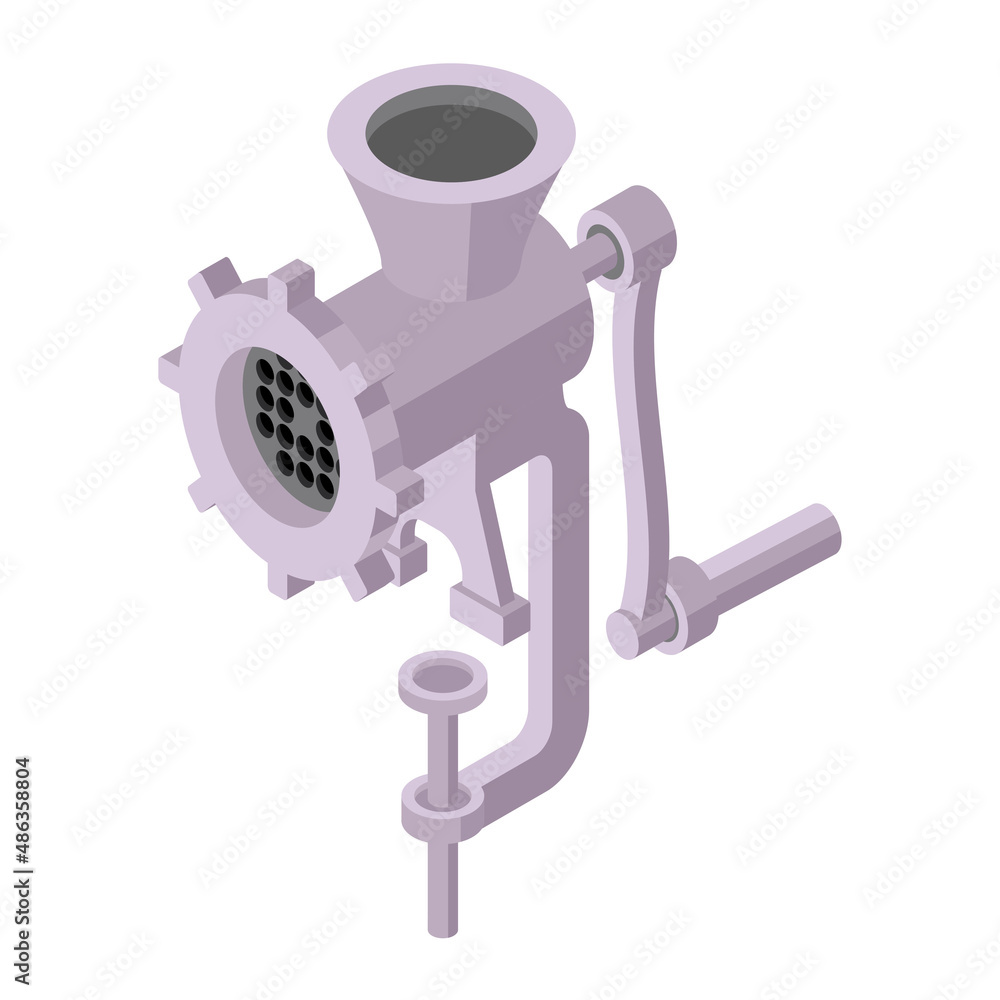 Meat grinder - hand drawn isometric vector illustration. Flat color design. Meat grinder - hand drawn isometric vector illustration. Flat color design.