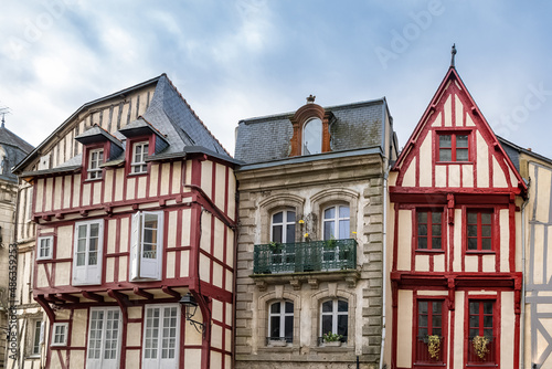 Vannes, beautiful old half-timbered houses in the medieval center, magnificent town in Brittany
