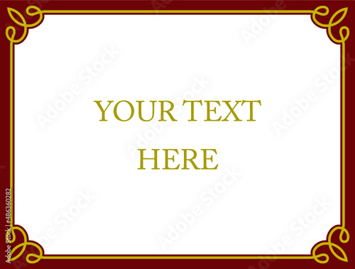 Red and gold border frame board. Vector simple rectangular billboard, plaque, signboard or label 