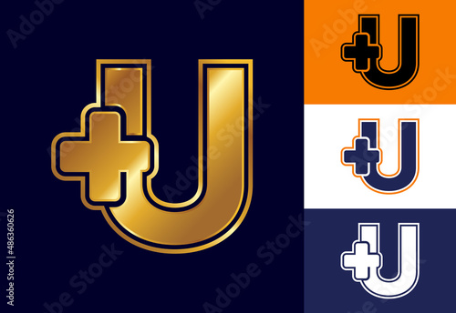 Initial U monogram with a plus sign. Logo for medical or health business, and company identity