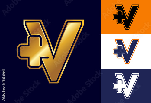 Initial V monogram with a plus sign. Logo for medical or health business, and company identity