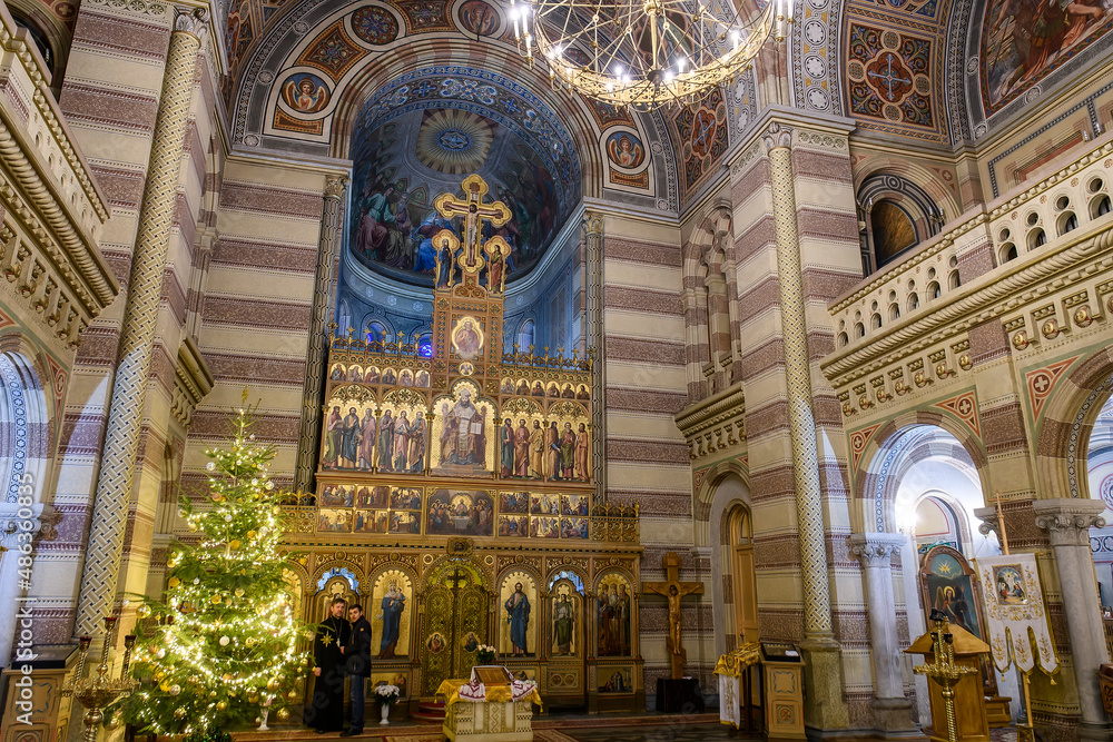 Interior of Church of Three Saints on territory of University, former Residence of Metropolitans in Chernivtsi, Ukraine