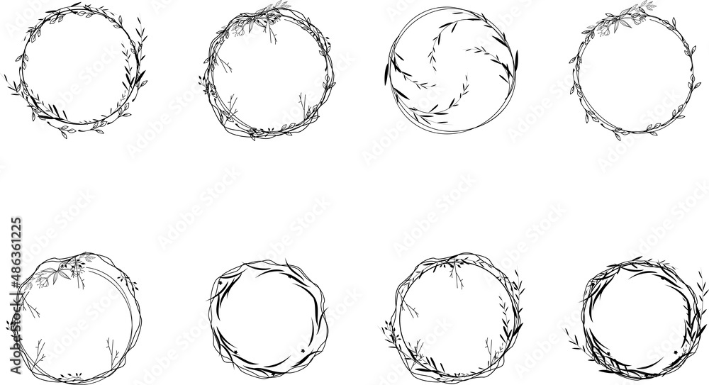 Set of floral round frames design. floral logo elements. leaves , flower, herb, swirls, ornate Set of floral round frames design. floral logo elements. leaves , flower, herb, swirls, ornate