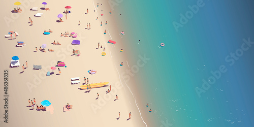 People relax on the sandy beach. Resort. Hand drawn sketch. Vector illustration.