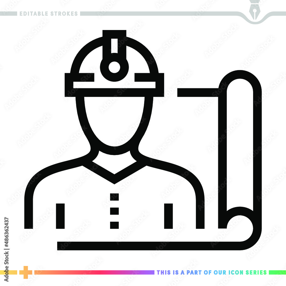 Line icon for architects sketch illustrations with editable strokes. This vector graphic has customizable stroke width.