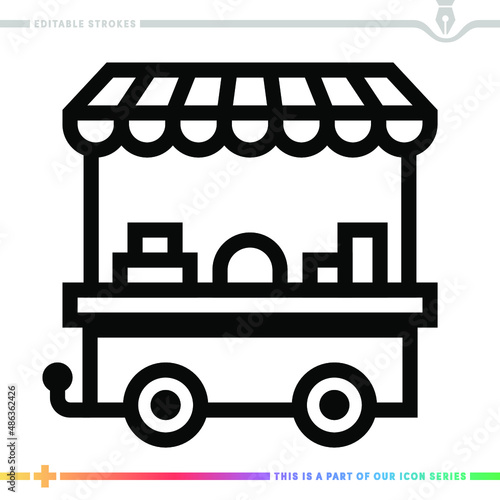 Line icon for market stand illustrations with editable strokes. This vector graphic has customizable stroke width.