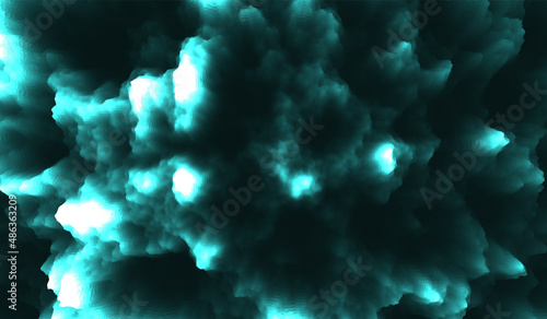 Vector illustration. Abstract low poly surface background with hills and valleys and neon spots.