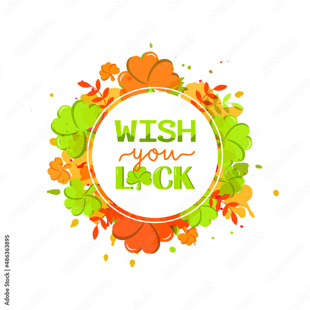 Wish you luck handwritten text for St.Patrick's day celebration. Design for postcard, invitation, poster, banner. Vector illustration, modern brush calligraphy on white plate background.Hand lettering Wish you luck handwritten text for St.Patrick's day celebration. Design for postcard, invitation, poster, banner. Vector illustration, modern brush calligraphy on white plate background.Hand lettering