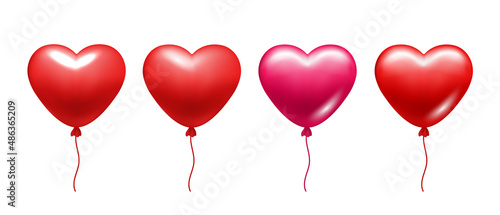Set of balloons hearts. Red and pink balloons for valentine's day. Vector clipart isolated on white background.