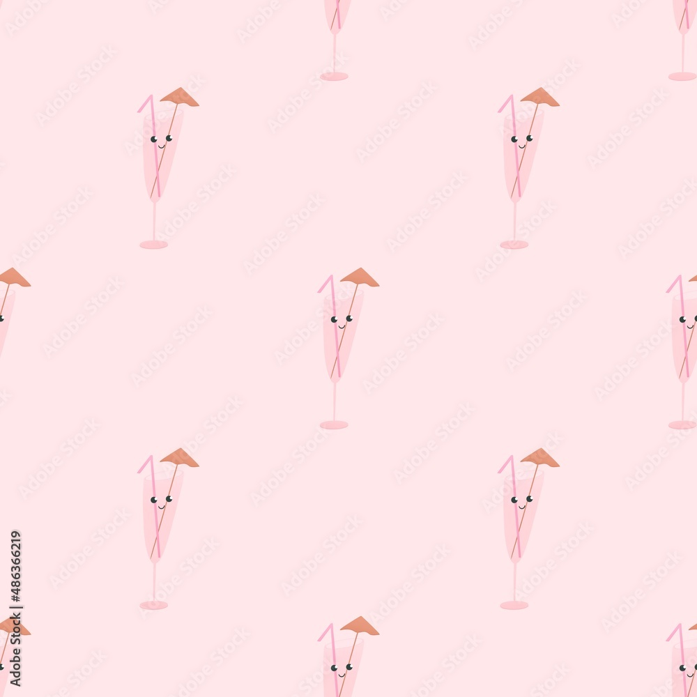 cute summer pattern for kids - smoothie on pink background