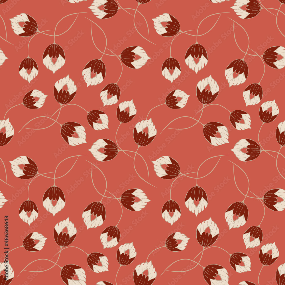 Modern seamless vector pattern with exotic flowers. Can be used for wallpaper, covers, postcards, textiles, website background, print. Stylish background in pastel red colors Modern seamless vector pattern with exotic flowers. Can be used for wallpaper, covers, postcards, textiles, website background, print. Stylish background in pastel red colors