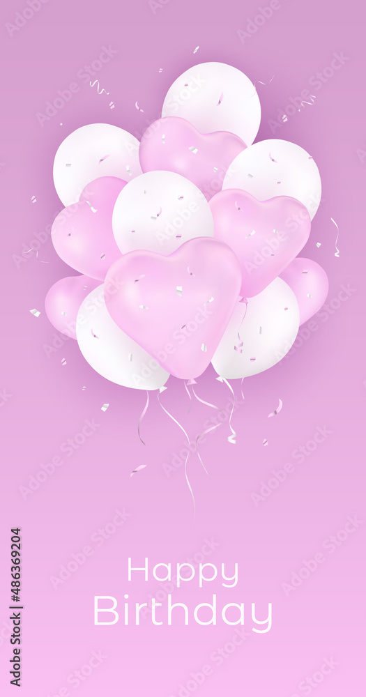 Happy birthday pink background. Template for greeting cards. Vector illustration.