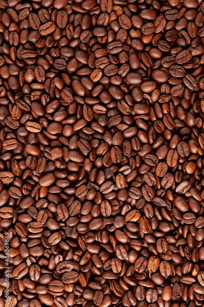 Roasted coffee beans, close-up. Design element