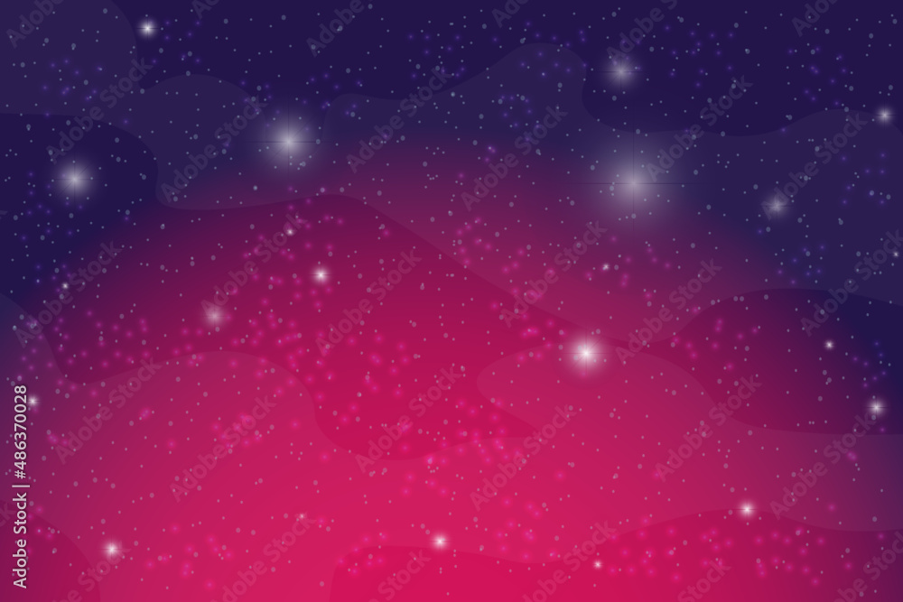 Abstract space galaxy background. Horizontal panorama. Template banner with pink and blue space galaxies and stars. Vector illustration.