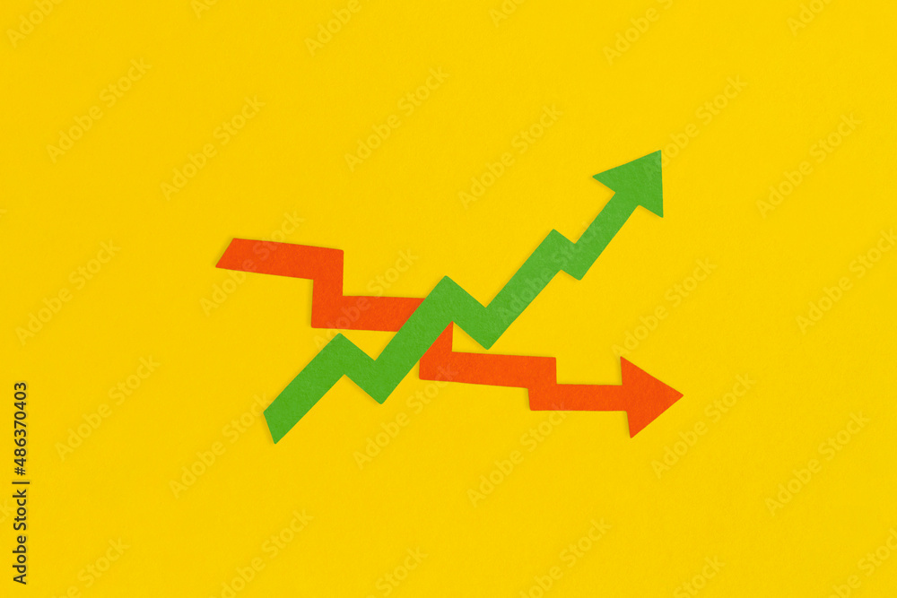 Business growth and decline concept. Financial report with graphs and arrow. Business growth and decline concept. Financial report with graphs and arrow.