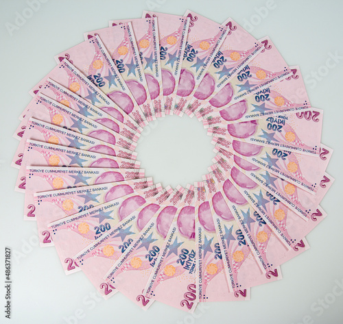 Turkish Lira banknote. 200 Turkish lira isolated on white background.
