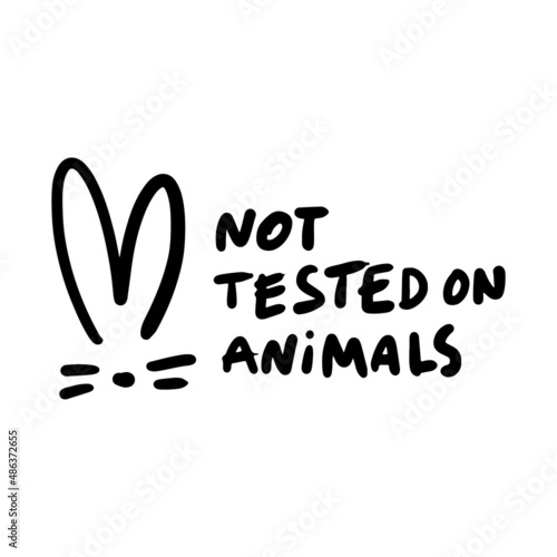 Sign: "not tested on animals" for products and clothing. Rabbit face illustration.
