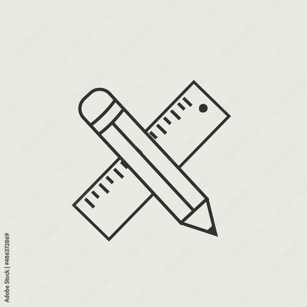 Pencil and ruler vector icon illustration sign Pencil and ruler vector icon illustration sign